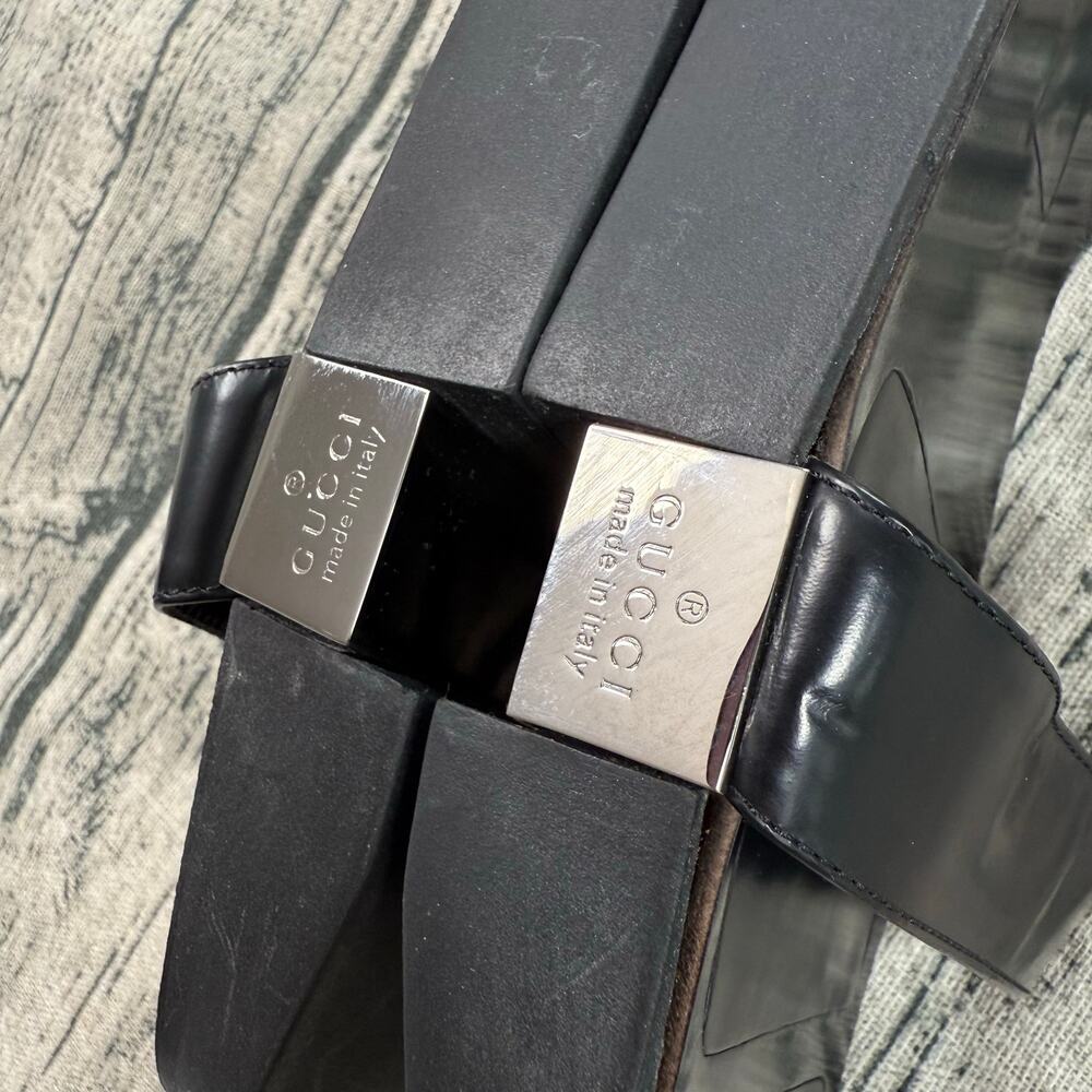 Authentic Gucci Black Leather Platform Slide Sandals Women’s Square Toe Italy - Picture 4 of 13